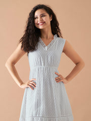 White Chiffon Brasso Swiss Dot V-Neck Dress