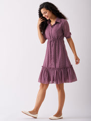 Purple Chiffon Brasso Swiss Dot Point Collar Dress