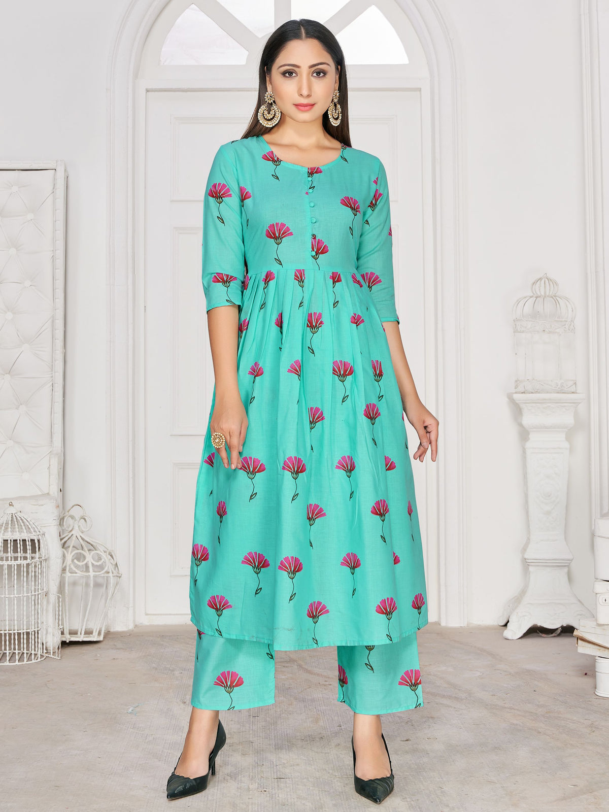 Kurti Sky Blue Rayon Block Print Dress