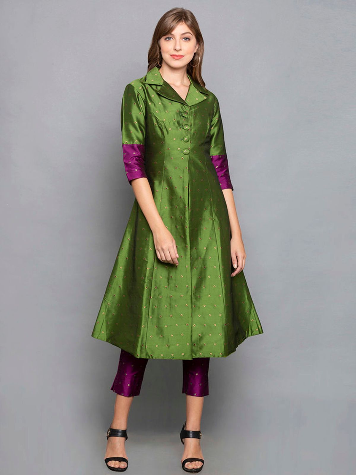 Green Art Silk Woven Kurti