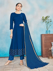 Kurta Set Blue Rayon Foil Print Dress