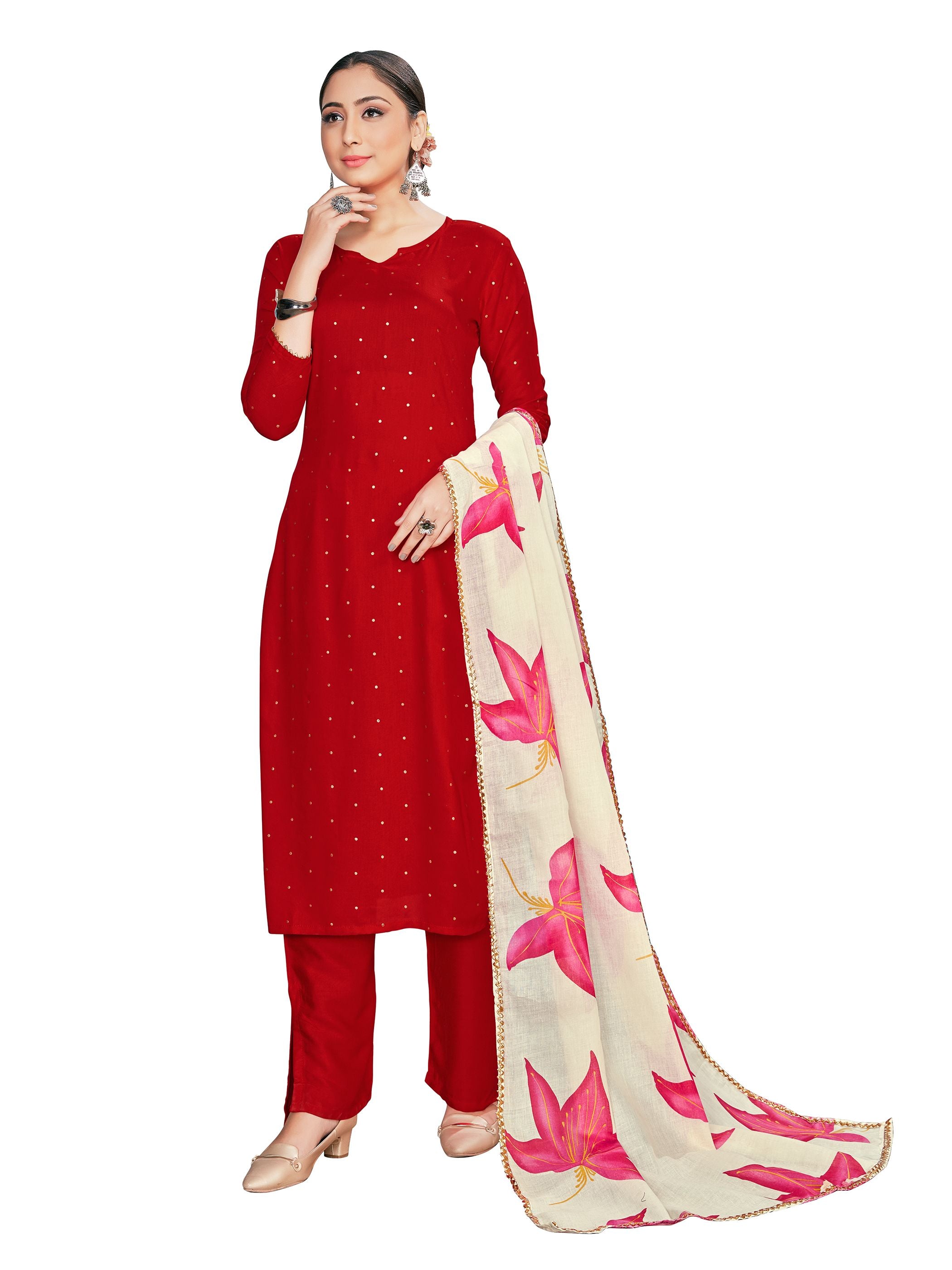 Kurta Set Ceremonial Red Red Salwarsuits Rayon Red