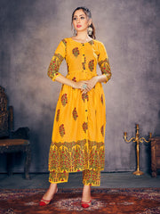 Kurti Yellow Rayon Block Print Dress